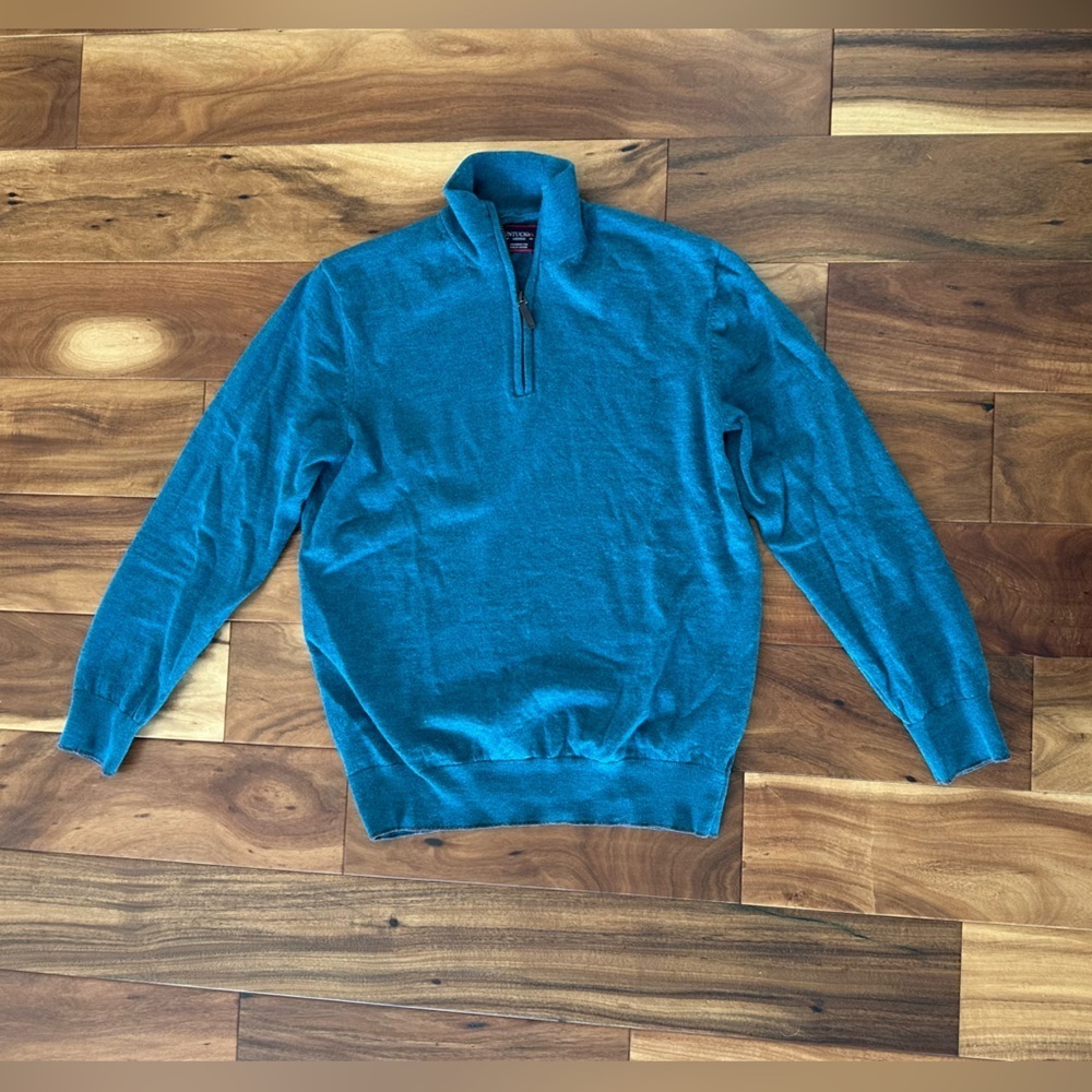 UNTUCKit Men's Teal Quarter Zip Up Merino Wool Sweater size Medium
